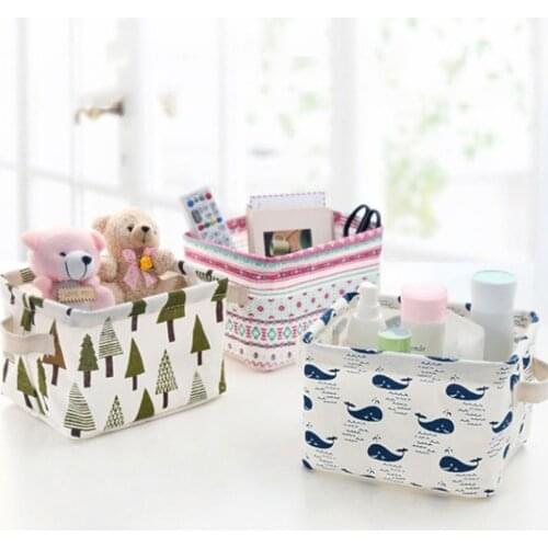 Foldable Cotton Desktop Storage Basket Sundries Storage Box Underwear Cosmetic Organizer Jewelry Scarf Socks Storage Basket Bags