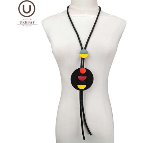 UKEBAY New Long Pendant Necklaces Wood Jewelry Women Rubber Chain Rope Gothic Wooden Necklace Statement Sweater Chain Wholesale