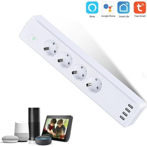 Smart Socket With USB Power Strip WiFi Works with Alexa Google Home Multi Plug with 4 AC Outlets 4 USB Charging Ports