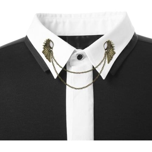 Retro Crystal Angel Wings Brooch Vintage Collar Pin Double Layering Chain Brooches For Women Men Unisex Gold Jewelry