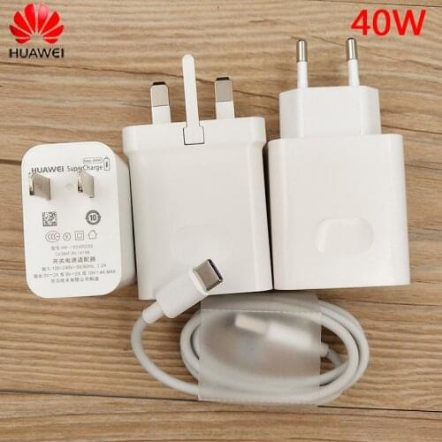 Huawei P30 Pro Charger 40W Supercharge EU/US/UK Power Adapter 1M 5A Type C Cable For HUAWEI Mate 20 30 Pro P20 30 40 Pro Nova 7
