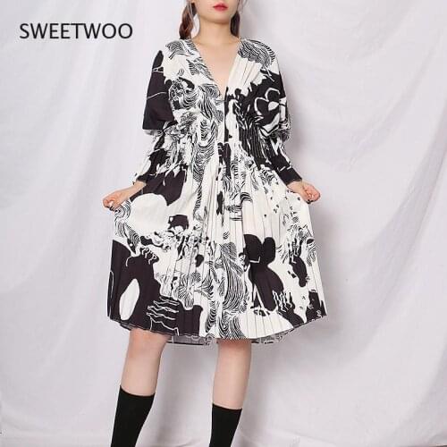 Women Blouse Shirts Elegant Printed Women Shirts Pleated Long Sleeve V Neck White Shirt Ladies Tops Printed Blouses