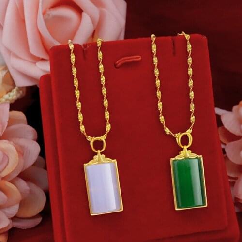 Fashion 14k Gold Chain Necklace Jewelry Womens Gemstone Agate Pendant Necklace Female Jade Clavicle Necklace Anniversary Gift