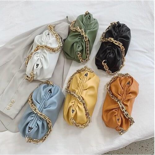 2021 New Summer Femme Shoulder Bag Pure Color Cloud Bag Fashion Thick Chain One Shoulder Buckle Handbag