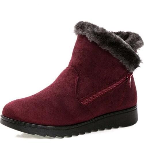 Round toe women ankle boots wedge winter snow boots warm fur plush female botas mujer comfortable winter shoes woman XKD2141