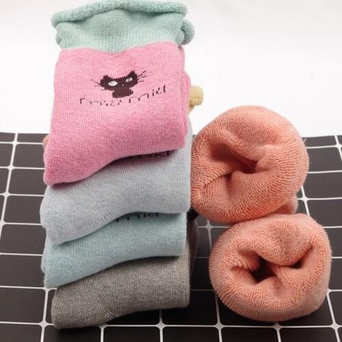 Womens Socks for Autumn and Winter New Thickened Warm Cat Terry Socks Woman Cotton Tube Socks Confinement Floor Warm Socks