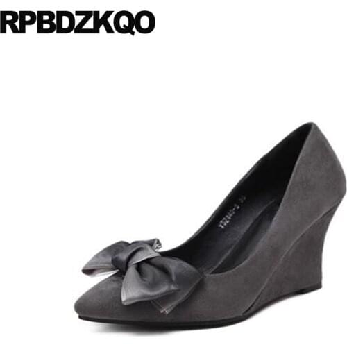 Elegant Autumn Wedge Size 33 2017 Wine Red Gray High Heels Suede 3 Inch Ladies 4 34 Pointed Toe Spring Fashion Women Pumps