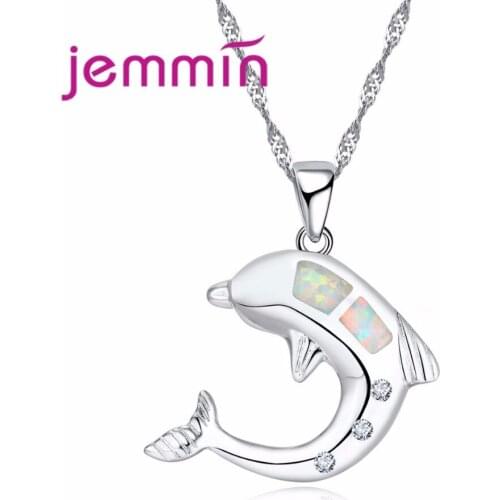 White Fire Opal Necklace Pendant Women Sterling Silver 925 Jewelry Animal Dolphine Pendants Necklaces For Birthday Gift