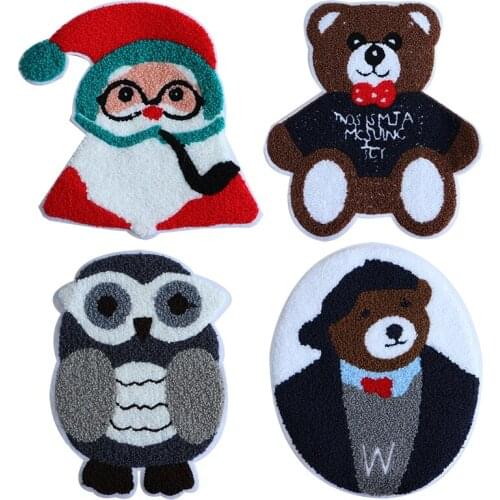 1 Pcs Santa Claus Owl Bear pattern Towel embroidery icon Iron on Patch for Clothing DIY Strip Patchwork Sticker Custom Badges