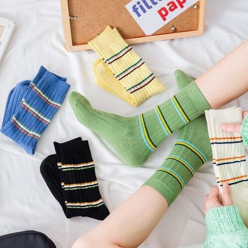 10 pieces = 5 pairs Autumn and Winter Socks Womens Autumn and Winter Striped Women Socks nice cotton socks