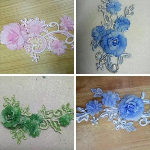 4pieces/lot Handmade 3D flowers embroidered Lace Trim appliques Patches For Craft Garment Decoration