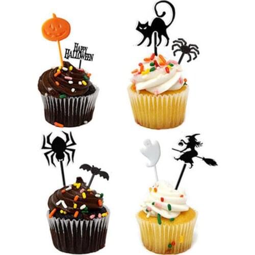8pcs/set Cake Topper Halloween Theme Plastic Fruit Picks Cupcake Topper Cake Insert Cards Cake Picks For Party Cake Decoration