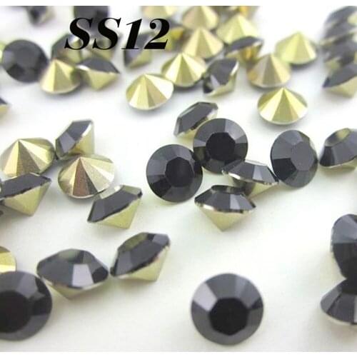 Free shipping Fashion 1440pcs(10G) SS12 3mm Black color Resin rhinestones Pointback for Nail Art /Bags/Garment/Shoes Decoration
