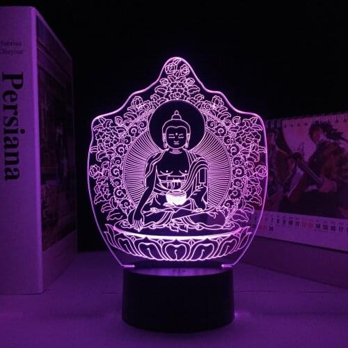 Buddhism Bodhisattva Sensor Touching 3D Visual USB LED Souvenir Holiday Gift Decorate 7/ 16 Colors Change Desk Lamp