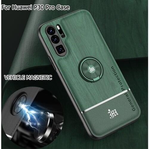 Bionic Wood Grain Mobile Phone Back Case For Huawei P30 Pro Lite Magnetic Adsorption Ring Bracket Case Camera Protection Cover