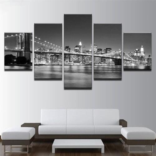 Black White Brooklyn Bridge City Night View 5D Diamond Painting Embroidery,Full,square,picture of Rhinestone,Mosaic 5 Pcs/Set