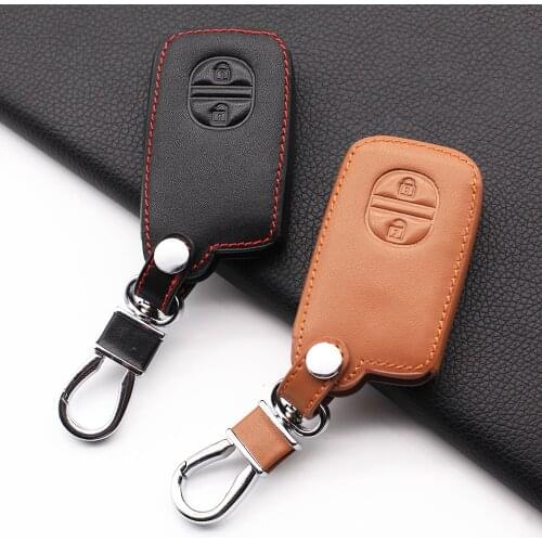 For Toyota Camry Highlander Crown Prado Land Cruiser Vitz Prius Leather Car Key Cover 2 Buttons Smart Key Protector Case