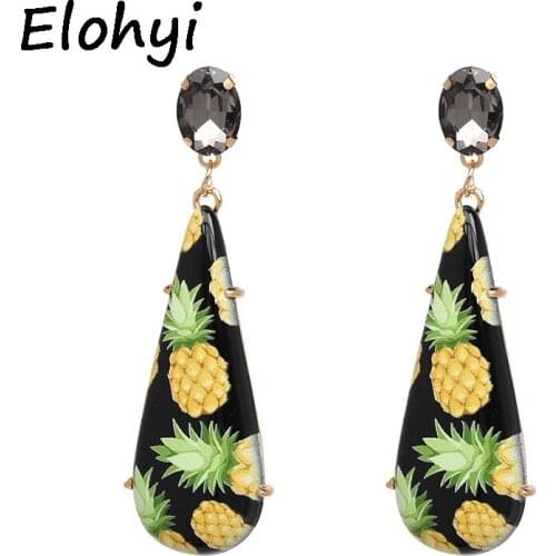 ELOHYI Statement Trendy Jewelry Elegant Geometric Resin Coloured Drawing Flower Earrings Crystal Antique Drop Earrings For Women