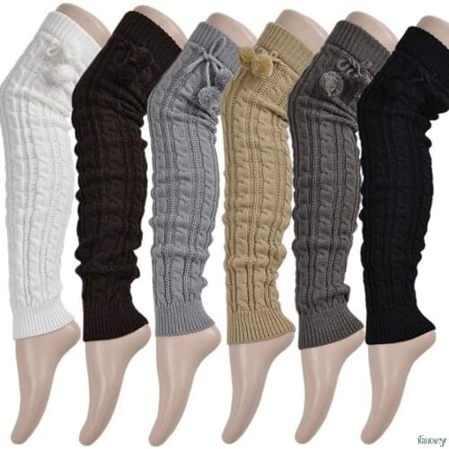 Knitted Women Winter Leg Warmers Knee High Thigh High Tie Cable knitted Long Boot Socks Ladies Boot Leg Warmer