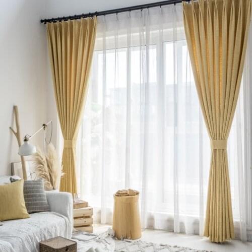 American Country Pale Yellow Cotton Curtains Korean Princess Style Minimalist Modern Scandinavian Bedroom Living Room Curtains