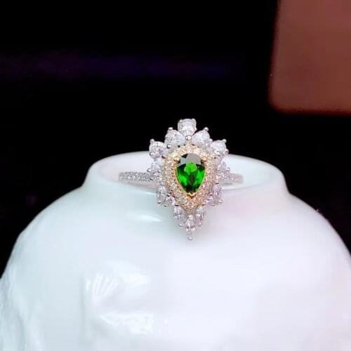 CoLife Jewelry Dazzling Silver Gemstone Ring for Party 4mm*6mm Natural Diopside Ring 925 Silver Diopside Jewelry