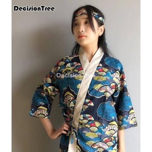 2021 custom unisex japanese korea style chef uniform kimono cook shirt medium sleeve restaurant kitchen waiter work