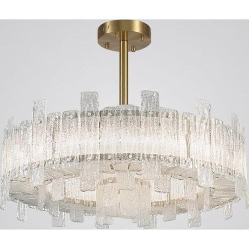 New Nordic Luxury Glass Art Living Room Chandelier Lighting Stainless Steel Simple Crystal Round Dining Room Bedroom Lamps