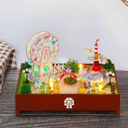 DIY Miniature Furniture Amusement Park Dollhouse Manual Handmade Assembled 3D Model Doll House Room Decor for Kids Adults Gifts