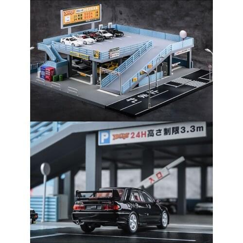 1/64 miniature model Japanese style model car toy scene street view double garage parking lot toy gift box