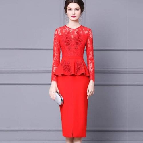 Fashion Designer Wedding Dress Women Red Lace Beading Crystal Ruffles Elegant High Quality Split-hipped Dresses
