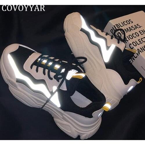 COVOYYAR Fashion Reflective Sneakers Platform Shoes Woman Chunky Sole Ladies Trainers Female Casual Dad Shoes WSN388