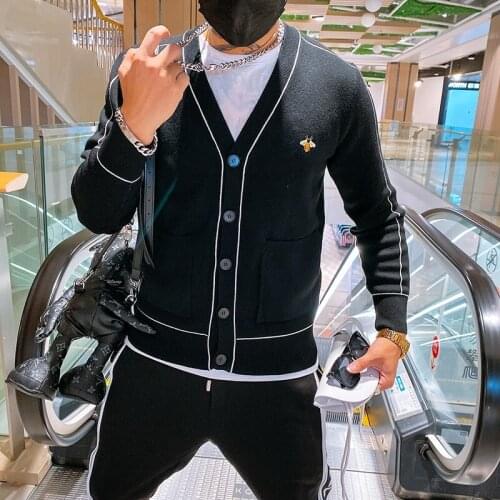 2021 Autumn And Winter Mens Casual Cardigan Striped Sweater High Quality Fashion Slim