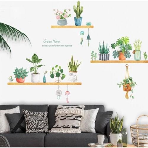 Bonsai Potted Flower Green Plants Wall Stickers For Kids Rooms Living Room Kitchen Window Home Decor Decorative Home Decor Decal