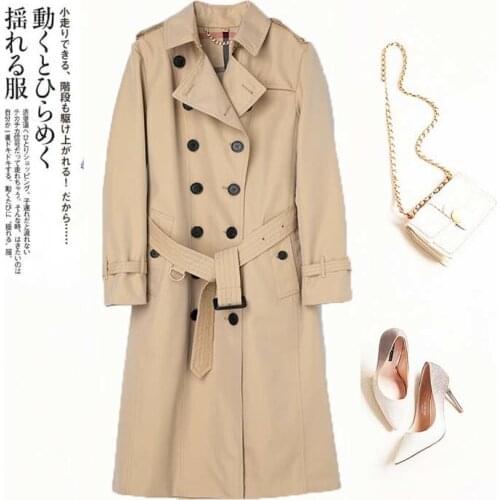 2021 autumn winter new British womens long windbreaker Lapel double row button knee windbreaker coat