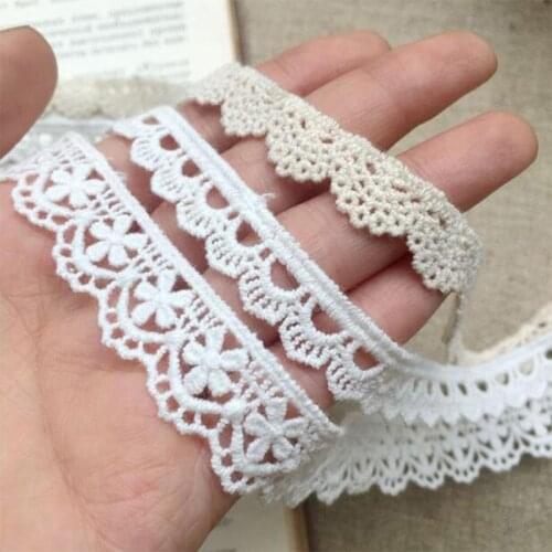 NEW Cotton Embroidered White Beige flower lace fabric dubai Wide sewing DIY trim applique Ribbon cord collar dress guipure decor