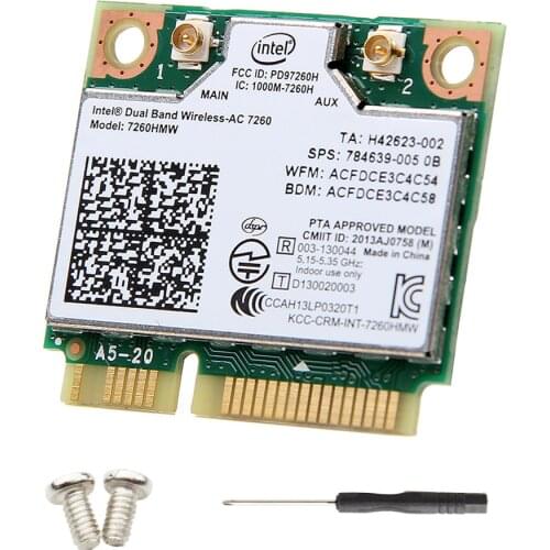 New Dual Band Wireless-AC 7260 Intel 7260HMW 7260AC 2.4G/5Ghz 802.11ac MINI PCI-E 2x2 WiFi Card + Bluetooth 4.0 Wlan Adapter