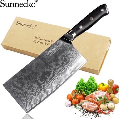 SUNNECKO Premium 7" Cleaver Knife Damascus Steel Kitchen Chefs Knives Japanese VG10 Blade Meat Vegetable Cutter Tool G10 Handle
