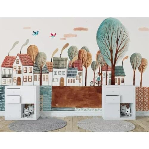 Beibehang Wallpaper custom Nordic simple happy childhood town childrens house photo bedroom background wall painting Wallpaper
