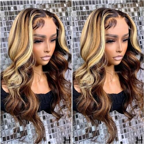 Body Wave 5x5'' Silk Base Lace Closure Wigs Brazilian Honey Blonde Highlight HD Glueless 13x4 Lace Front Wig With Bleached Knots