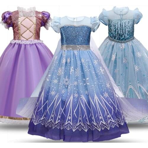 Girls Dress 2021 New Summer Snow Queen 2 Princess Costume Wedding Evening Party Kids Dresses for Girls Size 4-10 Years