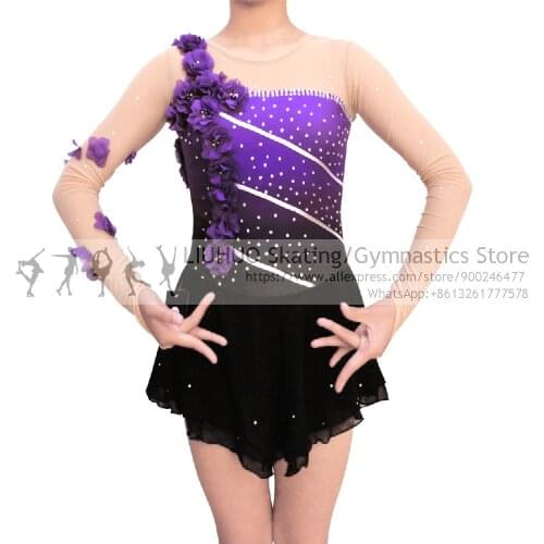 Figure Skating Dress Purple Spandex Girls Ice Skating Skirt Ballroom Dance Skirt Competition Dresses skating appeal