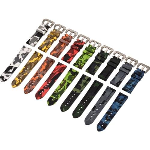 EACHE High Quality Camouflage Silicone Watchband 20-24mm Black&Silver Buckle Watch Band For PAM111 Wristwatch Accessories Watch