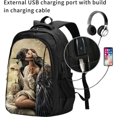 Bird Eagle Gothic USB Interface backpack Cartoon Anime School Bags Boys Rucksack Girls Knapsack Men Women Travel Bag