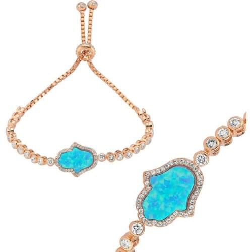 Silverlina Silver Blue Opal Fatma Hand Lift Bracelet