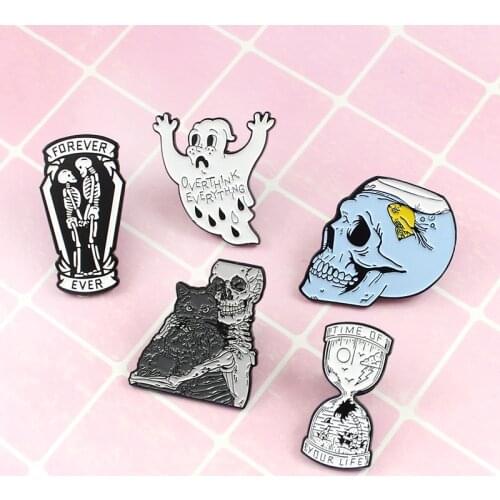 Special pins! Funny Horror Halloween Skull Blue Black and White Ghost Skeleton Pin for FriendsSurprise Gift