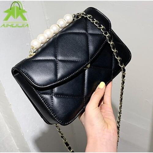 Fashion Womens Chain Pearl Designer Crossbody Bags All-match Lingge Shoulder Bag 2021 New High Quality Pu Leather Women Handbag