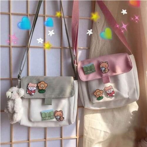 Shopping Bags Women Sweet Kawaii Printed Canvas Leisure Daily Shop Bag Crossbody Purse New