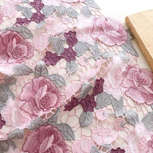 Heavy industry hollow out water soluble lace fabric Color three dimensional embroidery sewing custom dress cheongsam tissu