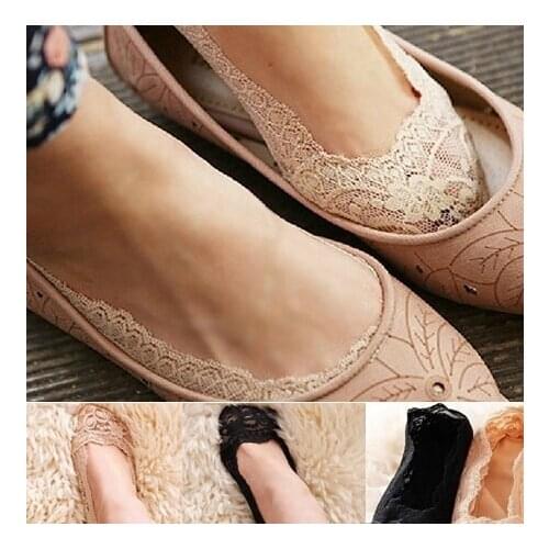 Comfortable Summer Women Girls Silica Gel Lace Boat Socks Invisible Cotton Sole Non-slip Antiskid Slippers Anti-Slip Sock 20cm