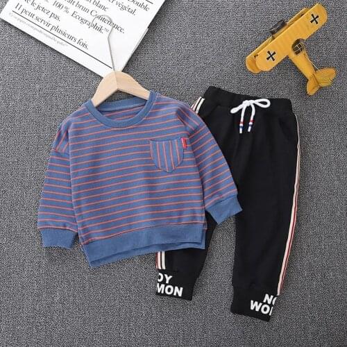 Boys spring suits 2021 spring childrens baby foreign-style childrens childrens striped long-sleeved sweater two-piece suit